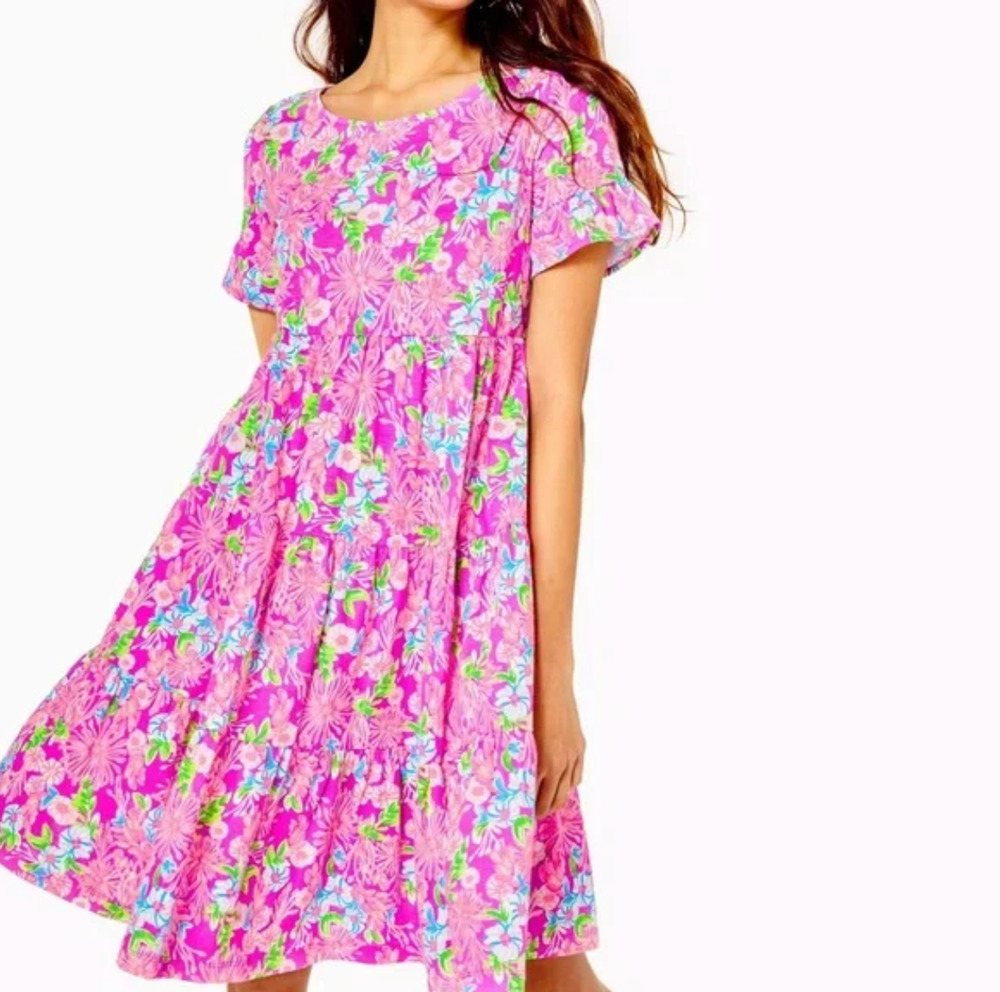 Lilly Pulitzer Jodee Swing Dress XXS NWOT Amythest Moms the Word Floral Tiered